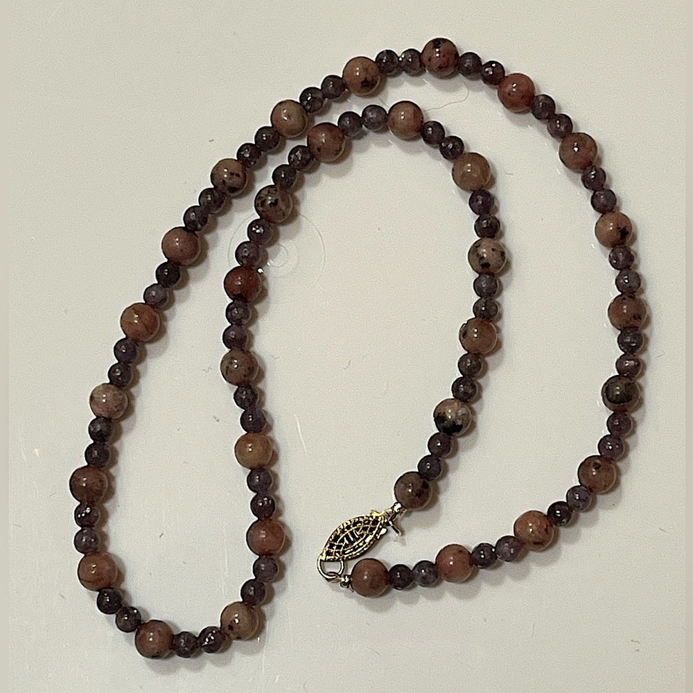 Boho Sterling Clasp Purple Stone Necklace 18” length - Picture 1 of 7